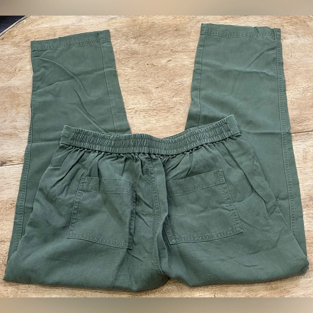 J Crew Denim Women’s Small Linen Blend Army Green Front‎ Tie Crop Seaside Pant